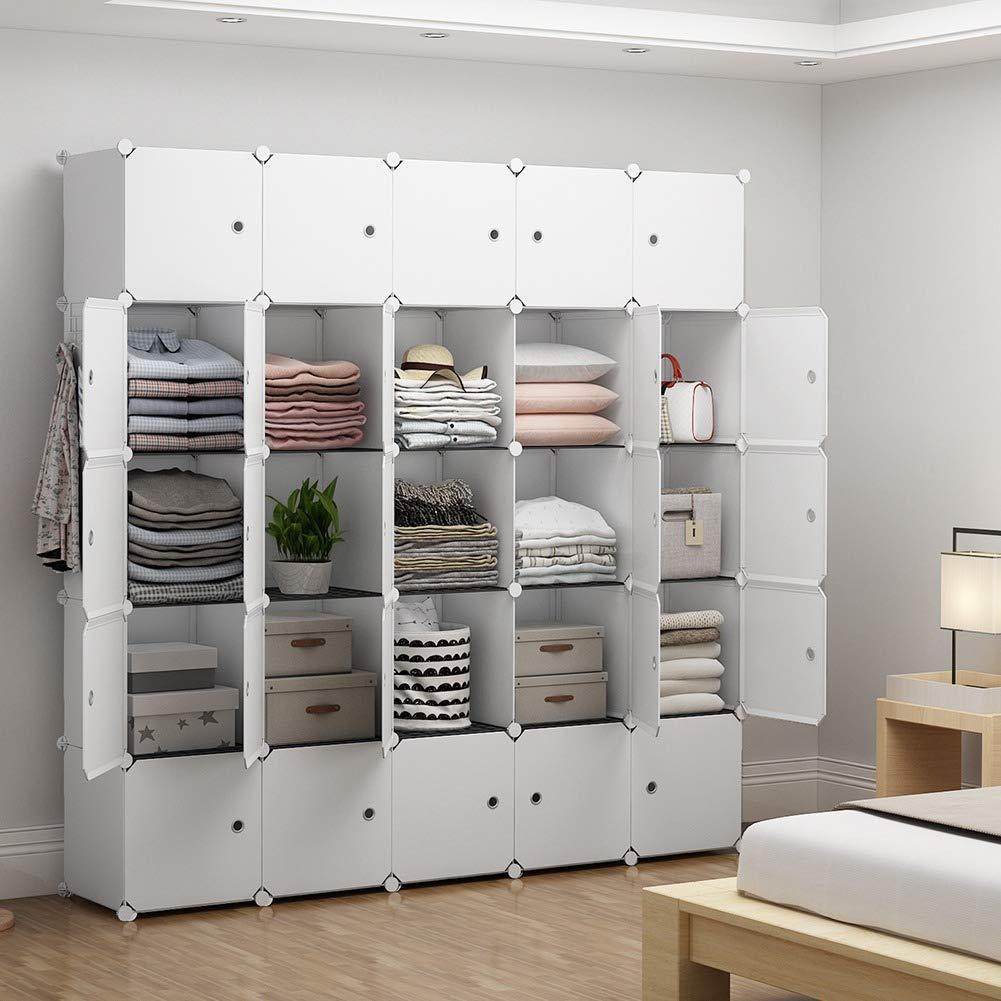 Armario portátil de 14 x 18 pulgadas de profundidad, organizador de  almacenamiento de ropa con puertas, 16 cubos, color blanco